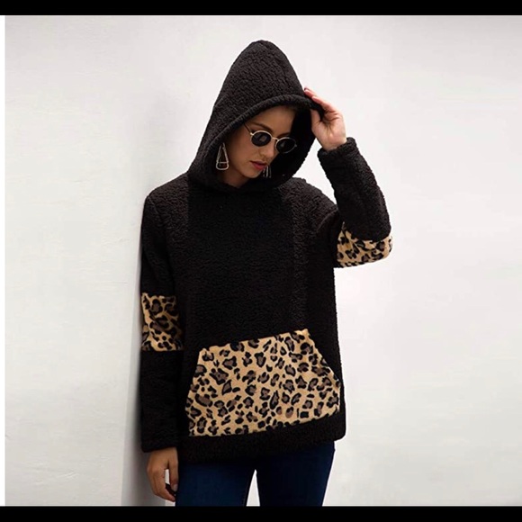 Clearance Leopard Print Plush Hoodie - Picture 2 of 5